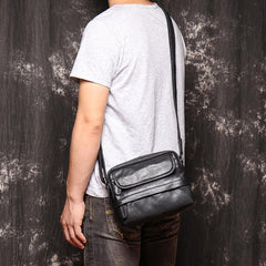 Black LEATHER MENS Small SIDE BAG COURIER BAG Black Small MESSENGER BA –  imessengerbags