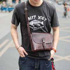 Black Leather Mens Casual Small Postman Bag Courier Bags Coffee Messenger Bag For Men - imessengerbags