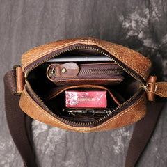 Brown Leather Vertical Messenger Bag Men's Small Side Bag Mini Phone Bag Courier Bag For Men - imessengerbags