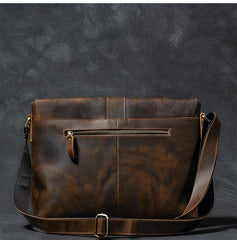 Vintage Leather Mens 13‘’ Brown Side Bag Messenger Bag Courier Bag For Men - imessengerbags