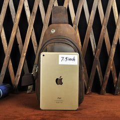 Cool Brown Mens Leather Chest Bags Sling Bag One Shoulder Backpack For Men