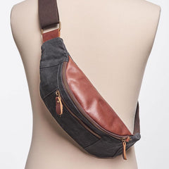 Canvas Leather Mens Fanny Pack Canvas Waist Bag Small Canvas Chest Bag for Men