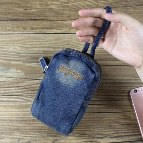 Denim Jean Womens Mens Mobile Bag Wristlet Bag Jean Blue Clutch Purse For Women