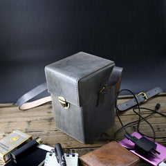 Handmade Gray Leather Mens Small Box Bag Shoulder Bag Messenger Bag for Men - imessengerbags