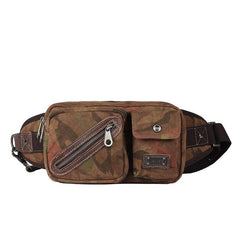 Yellow Camouflage Canvas Fanny Packs Men's Chest Bag Canvas Hip Bag Waist Bags For Men