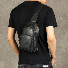 Genuine Leather Mens Cool Chest Bag Sling Bag Crossbody Bag Travel Bag Hiking Bag for men - imessengerbags