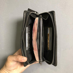 Genuine Leather Mens Cool Long Leather Wallet Zipper Clutch Wristlet Wallet for Men - imessengerbags