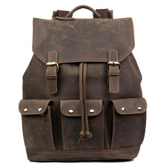 Fashion Coffee Mens Leather 15-inch Computer Backpack Travel Backpacks School Backpacks for men - imessengerbags