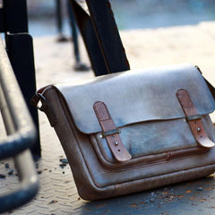 Handmade Vintage Leather Mens Messenger Bags Coffee Shoulder Bags for Men