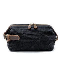 Cool Waxed Canvas Leather Mens Black Clutch Bag Handbag Phone Bag Wash Bag For Men - imessengerbags