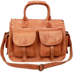 Vintage Light Brown Mens Leather Briefcase Work Handbag Brown 13'' Computer Briefcase For Men - imessengerbags