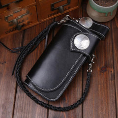 Handmade Mens Cool Black Leather Chain Wallet Biker Trucker Wallet with Chain - imessengerbags