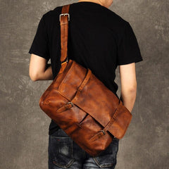 Genuine Leather Mens Cool Messenger Bag Shoulder Bag Chest Bag Bike Bag Cycling Bag for men