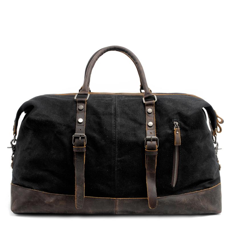 Cool Canvas Leather Mens Black Travel Weekender Bag Waterproof Duffle bag for Men