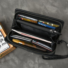Black Leather Mens Women's Business Clutch Bag Long Wallet For Men - imessengerbags