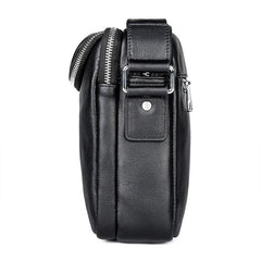 Black Cool Leather 10 inches Large Zipper Messenger Bag Handbag Shoulder Bag For Men