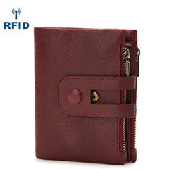RFID Brown Leather Men's Double Zipper Small Wallet Black billfold Wallet For Men - imessengerbags