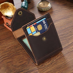 Leather Small Mens Wallet Zipper billfold Front Pocket Wallet Driver's License Card Wallet for Men - imessengerbags