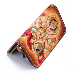 Handmade Leather Ganesha Mens Chain Biker Wallet Cool Leather Wallet With Chain Wallets for Men - imessengerbags