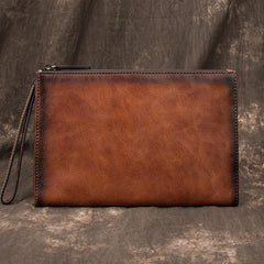 COOL MEN LEATHER Yellow Wristlet Bag LONG CLUTCH WALLETS ZIPPER VINTAGE Brown Envelope Bag FOR MEN - imessengerbags