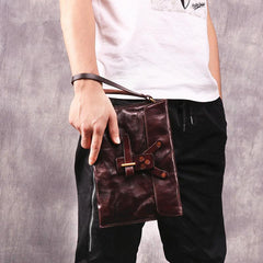 Chocolate Leather Mens Clutch Wristlet Wallet Bag Cool Zipper Clutch Wallet For Men