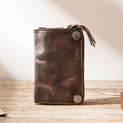 Black Handmade Leather Mens Small Car Key Wallet Dark Brown Key Holder Coin Purse Card Holder For Men - imessengerbags