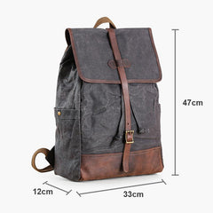Gray Waxed Canvas Mens Large 15'' Laptop Backpack College Backpack Hiking Backpack for Men - imessengerbags