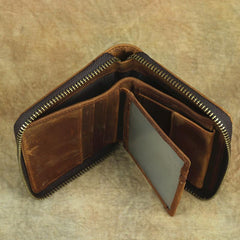 Vintage Bifold Leather Men's Zipper Small Wallet billfold Zipper Wallet For Men - imessengerbags