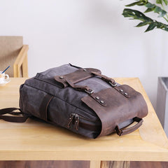 Dark Gray Waxed Canvas Mens Large 15'' Laptop Backpack College Backpack Hiking Backpack for Men - imessengerbags