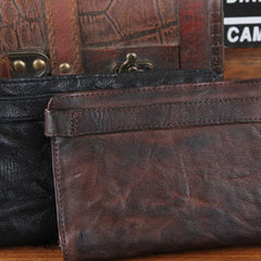 Handmade Leather Mens Cool Long Leather Wallet Bifold Clutch Wallet for Men - imessengerbags