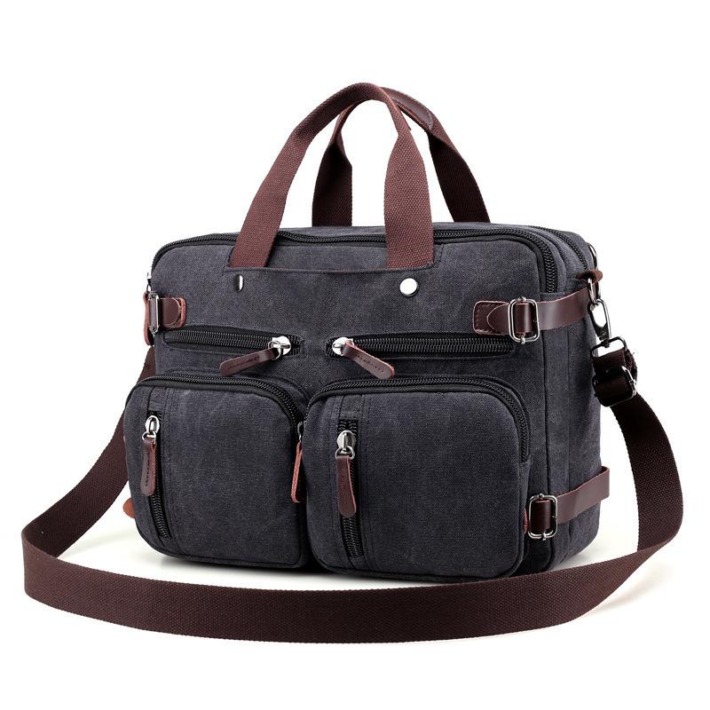 Cool Canvas Leather Mens Business Black Briefcase Khaki Laptop Shoulder Bag Handbag for Men