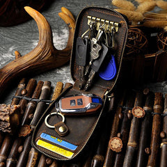 Vintage Leather Mens Small Key Zipper Wallets Cool Card Wallet for Men - imessengerbags