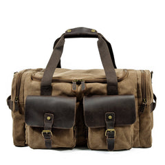 Cool Canvas Leather Mens Retro Large Green Travel Weekender Bag Duffle Bag for Men