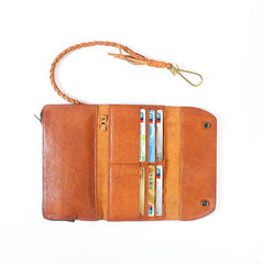 Tan Leather Mens Cool Trifold Chain Wallet Long Leather Chain Wallet Biker Wallet for Men - imessengerbags