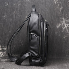Black Leather Men's 14inch Computer Backpack Travel Backpack College Backpack For Men - imessengerbags