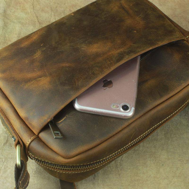 COOL Vintage Brown LEATHER MENS Small Side Bag Messenger Bag for Men - imessengerbags
