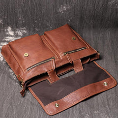 Brown Leather Mens Business Briefcase 14'' Laptop Work Bag Brown Handbag Briefcase Shoulder Bags For Men