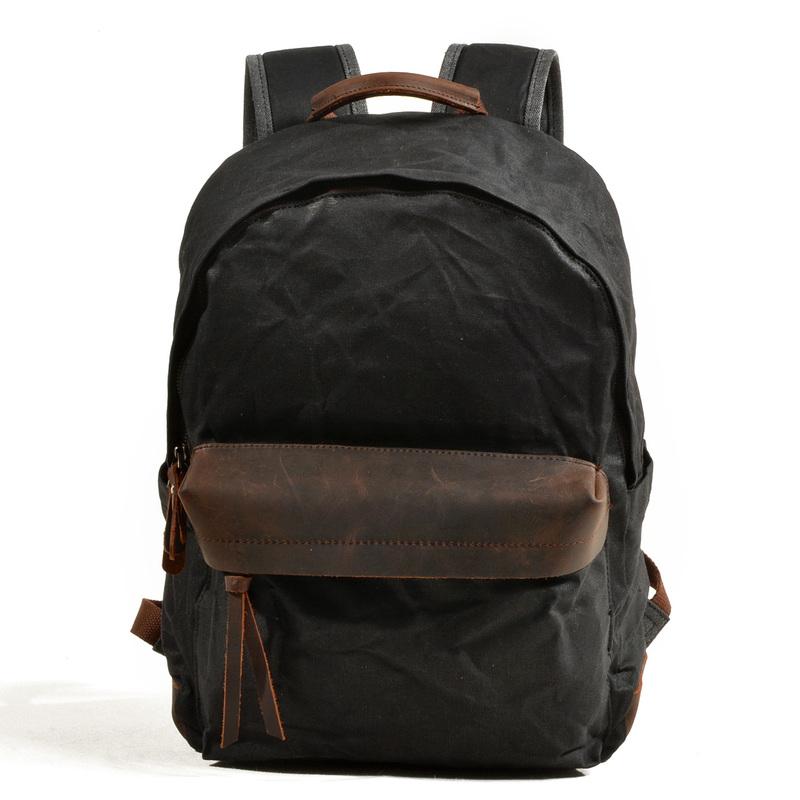 Cool Canvas Leather Mens Green Backpack Computer Backpack Black Travel Backpack for Men - imessengerbags