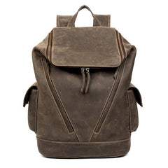 Casual Black Mens Leather 14-inch Large Computer Backpacks Brown College Backpack School Backpacks for men - imessengerbags