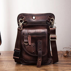 Cool Leather Brown Men's Biker Drop Leg Bag Belt Pouch Black Waist Bag Side Bag For Men - imessengerbags