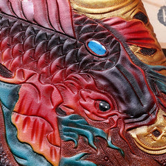 Handmade Leather Mens Clutch Wallet Cool Carp Tooled Wallet Long Zipper Wallets for Men - imessengerbags