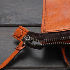 Handmade Leather Mens Cool Long Leather Wallet Zipper Clutch Wristlet Wallet for Men