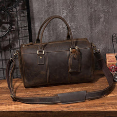 Cool Coffee Leather Mens Weekender Bags Vintage Travel Bags Duffle Bag for Men