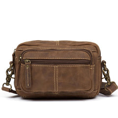 Cool Brown Leather Mens Small Side Bag Postman Bag Mini Messenger Bag for Men