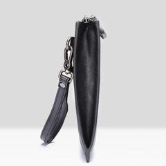 Handmade Leather Mens Clutch Parrots Cool Slim Wallet Zipper Clutch Wristlet Wallet for Men