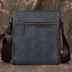 Cool Brown Leather Men's 10 inches Vertical Side Bag Blue Business Messenger Bag Courier Bag For Men