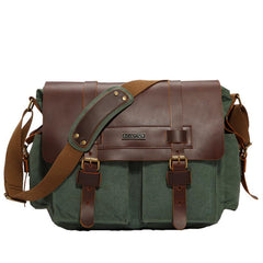 Canvas Leather Mens Vintage Khaki Travel Side Bag Green Messenger Bag Brown Courier Bag for Men - imessengerbags