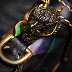 Handmade Leather Chinese Monster Mens Chain Biker Wallet Cool Leather Wallet With Chain Wallets for Men