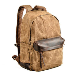 Waxed Canvas Womens Mens Backpack 14'' Green College White Backpack Travel Backpack For Men - imessengerbags