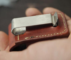 Brown Handmade Leather Mens Zippo Lighter Case With Belt Loop Coffee Zippo Standard Lighter Holders Steel Clip For Men